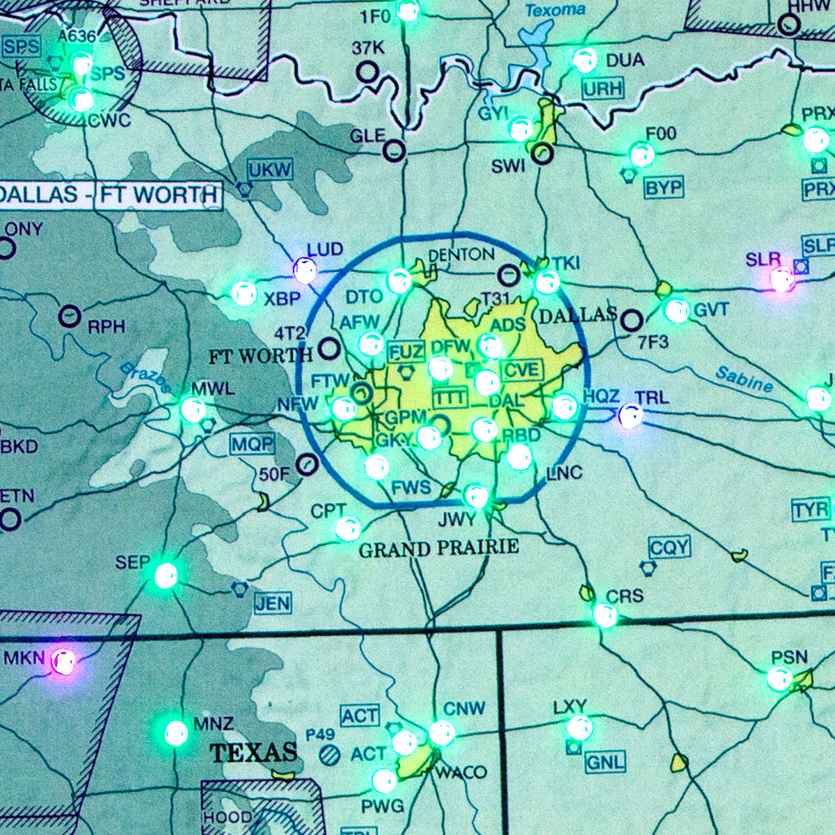 Texas METAR map small with 142 LEDs (with parts of LA, AR) – pilotMap